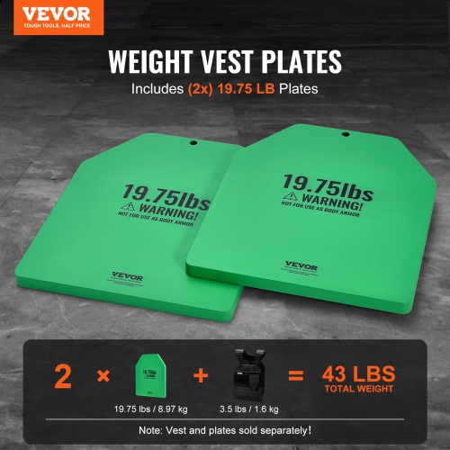 VEVOR 19.75 LB Pair Weight Vest Plates, Premium Steel, Ergonomic Contour Fit – for WODs, Weight Vest Add-On, for Strength Training, Running, Fitness,