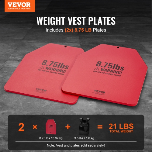 VEVOR 8.75 LB Pair Weight Vest Plates, Premium Steel, Ergonomic Contour Design – for WODs, Weight Vest Add-On, Strength Training, Running & Fitness