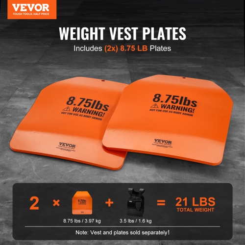 VEVOR 8.75 LB Pair Curved Weight Vest Plates, Premium Steel, Ergonomic Contour Fit – for WODs, Additional Weight for Weight Vests, for Strength