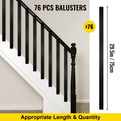 VEVOR 76 Pack Deck Balusters, Metal Deck Spindles, 29.5"x1"x0.2" Staircase Baluster with Screws,Aluminum Alloy Deck Railing for Wood and Composite
