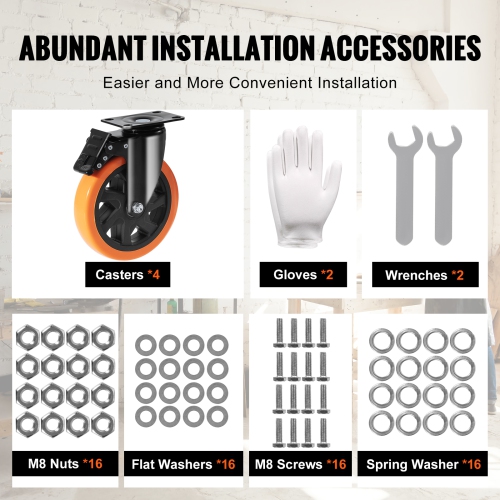 VEVOR 6-inch Caster Wheels, Swivel Plate Casters, Set of 4, with Security A/B Locking No Noise PVC Wheels, Heavy Duty 700 lbs Load Capacity Per