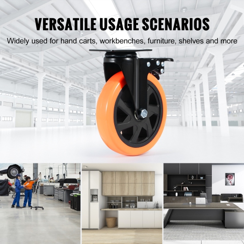 VEVOR 6-inch Caster Wheels, Swivel Plate Casters, Set of 4, with Security A/B Locking No Noise PVC Wheels, Heavy Duty 700 lbs Load Capacity Per