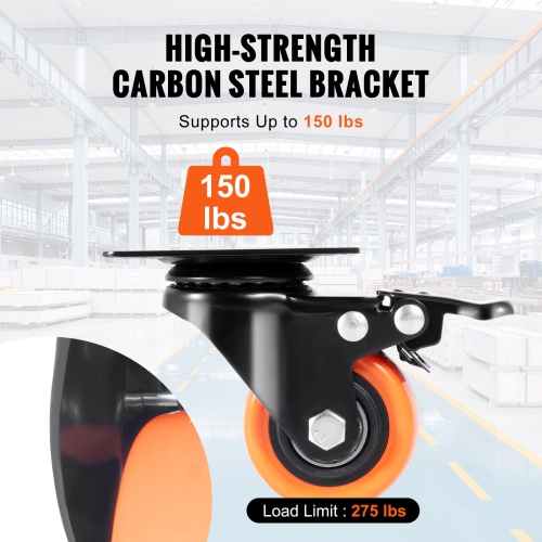VEVOR 2-inch Caster Wheels, Swivel Plate Casters, Set of 4, with Security Dual Locking No Noise PVC Wheels, Heavy Duty 150 lbs Load Capacity Per