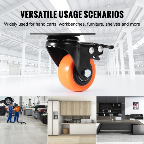 VEVOR 2-inch Caster Wheels, Swivel Plate Casters, Set of 4, with Security Dual Locking No Noise PVC Wheels, Heavy Duty 150 lbs Load Capacity Per