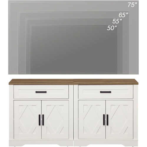 WAMPAT 2-in-1 TV Stand for TVs up to 75", Farmhouse Entertainment Center with Drawers & Doors, 63" Media Console Table with Adjustable Shelves for