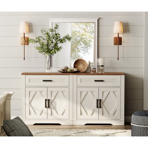 WAMPAT 2-in-1 TV Stand for TVs up to 75", Farmhouse Entertainment Center with Drawers & Doors, 63" Media Console Table with Adjustable Shelves for