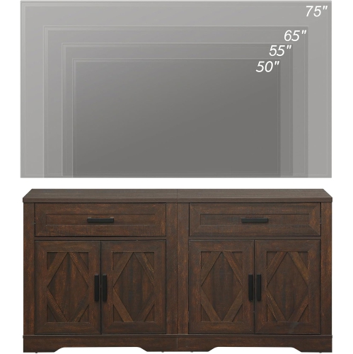 WAMPAT 2-in-1 TV Stand for TVs up to 75", Farmhouse Entertainment Center with Drawers & Doors, 63" Media Console Table with Adjustable Shelves