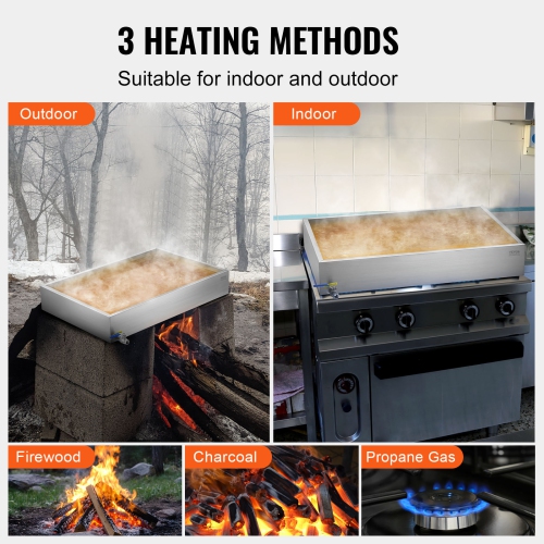 VEVOR 22.4 Gallon Maple Syrup Evaporator Pan, 325 Cups of 8.8oz Maple Syrup, Flat Pan with 1 Valve and 3 Heating Methods, 304 Stainless Steel Maple