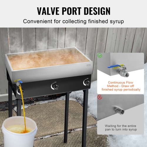 VEVOR 22.4 Gallon Maple Syrup Evaporator Pan, 325 Cups of 8.8oz Maple Syrup, Flat Pan with 1 Valve and 3 Heating Methods, 304 Stainless Steel Maple