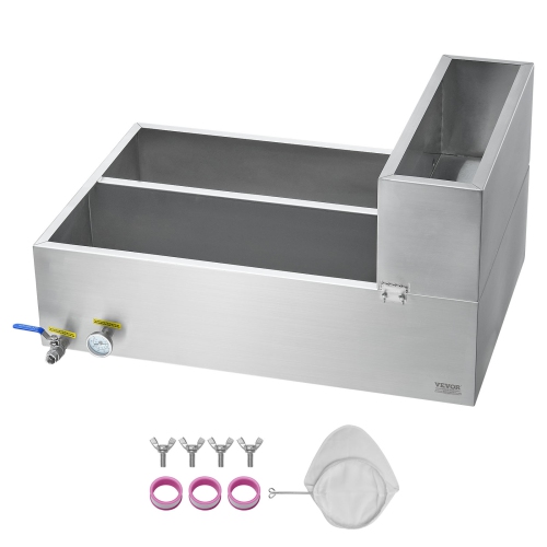 VEVOR 35 Gallon Maple Syrup Evaporator Pan, 509 Cups of 8.8oz Maple Syrup, Flat Pan with Thermometer, 2 Valves and 3 Heating Methods, 304 Stainless
