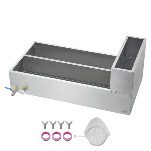 VEVOR 47 Gallon Maple Syrup Evaporator Pan, 683 Cups of 8.8oz Maple Syrup, Flat Pan with Thermometer, 2 Valves and 3 Heating Methods, 304 Stainless