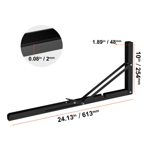 VEVOR 24” L 2 Pcs Shelf Bracket Foldable, Floating Shelf Brackets, Brackets for Shelves, 5mm Thick Matte Black L Shelf Bracket,Steel Shelving
