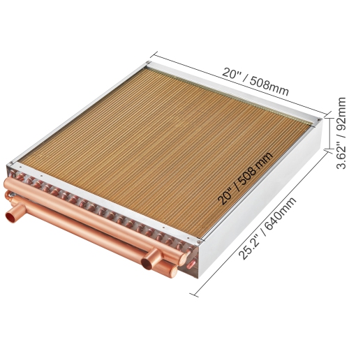 Échangeur de chaleur de 20 x 20&nbsp;po avec évents en cuivre à 3 rangées 3/8, échangeur de chaleur à 242 ailettes en aluminium pour fours en bois