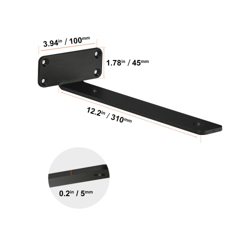 VEVOR 12”L x 4”W x 1.6”H Shelf Bracket,6 Pcs,Floating Shelf Brackets, Brackets for Shelves, 5mm Thick Matte Black L Shelf Bracket,Steel Shelving