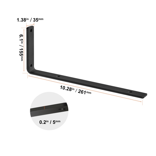 VEVOR 10 x 6 in Shelf Bracket, Floating Shelf Brackets, 4 Pcs Brackets for Shelves, 5mm Thick Matte Black L Shelf Bracket,Steel Shelving Brackets