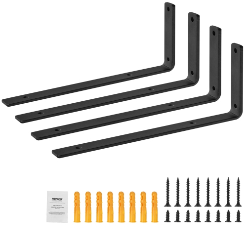 VEVOR 10 x 6 in Shelf Bracket, Floating Shelf Brackets, 4 Pcs Brackets for Shelves, 5mm Thick Matte Black L Shelf Bracket,Steel Shelving Brackets