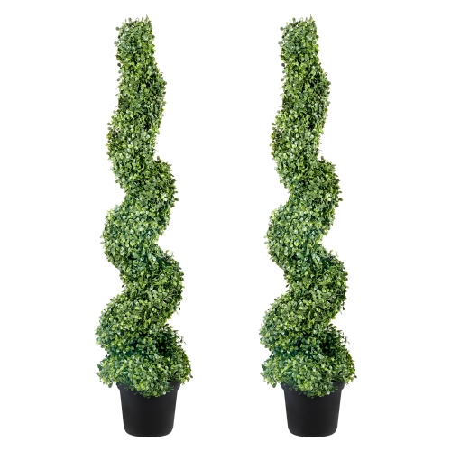 VEVOR 2 pcs. Artificial Boxwood Tower Topiary Spiral Artificial Plant 122cm high Decorative Plant Green Plastic PE Iron Topiary Plants incl. 10 pcs.