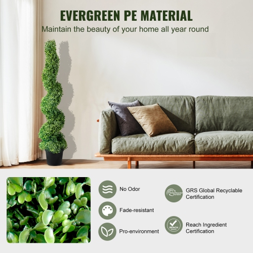VEVOR 2 pcs. Artificial Boxwood Tower Topiary Spiral Artificial Plant 122cm high Decorative Plant Green Plastic PE Iron Topiary Plants incl. 10 pcs.