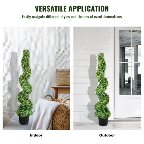 VEVOR 2 pcs. Artificial Boxwood Tower Topiary Spiral Artificial Plant 122cm high Decorative Plant Green Plastic PE Iron Topiary Plants incl. 10 pcs.