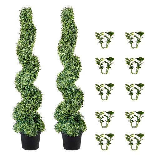 VEVOR 2 pcs. Artificial Boxwood Tower Topiary Spiral Artificial Plant 122cm high Decorative Plant Green Plastic PE Iron Topiary Plants incl. 10 pcs.