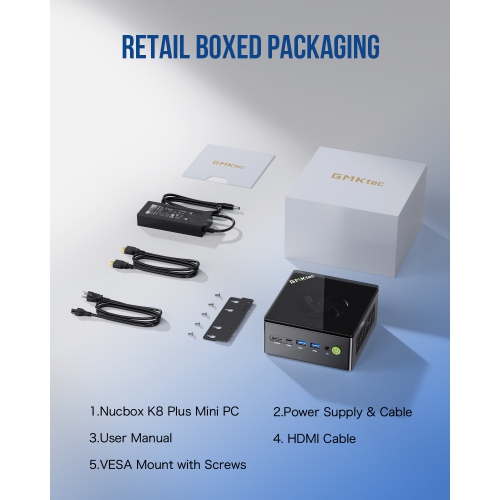 GMKtec Gaming Mini PC K8 Plus AMD Ryzen 7 8845HS(8C/16T, up to 5.1GHz), 32GB DDR5 5600 MHz 1TB PCIe 4.0 SSD, Desktop Computer Dual NIC 2.5G, HDMI