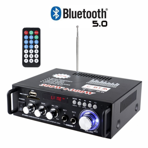 Amplificateur compatible Bluetooth Audio stéréo Power AMP USB FM Radio pour l'auto avec télécommande 2 canaux Audio stéréo