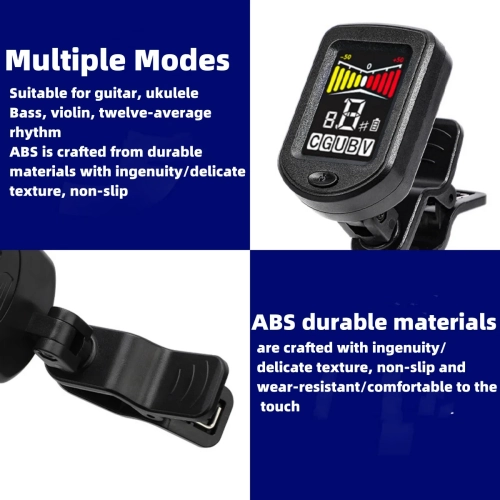 Clip-On Guitar Tuner Rechargeable with LCD Color Screen Rotatable Chromatic Tuner for Guitar, Bass, Ukulele, Violin