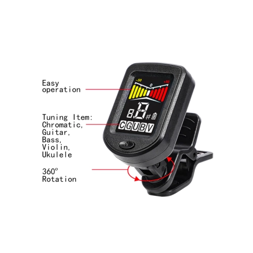 Clip-On Guitar Tuner Rechargeable with LCD Color Screen Rotatable Chromatic Tuner for Guitar, Bass, Ukulele, Violin
