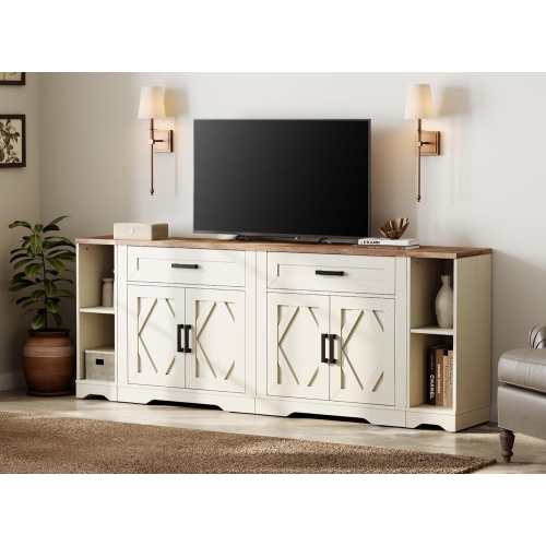 WAMPAT Modern Farmhouse Sideboard Cabinet with Drawers & Doors, 82.7" Large Buffet Cabinet with Adjustable Shelves, 4 in 1 Wooden Coffee Bar Table