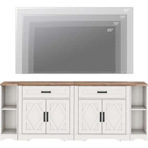 WAMPAT Modern Farmhouse Sideboard Cabinet with Drawers & Doors, 82.7" Large Buffet Cabinet with Adjustable Shelves, 4 in 1 Wooden Coffee Bar Table