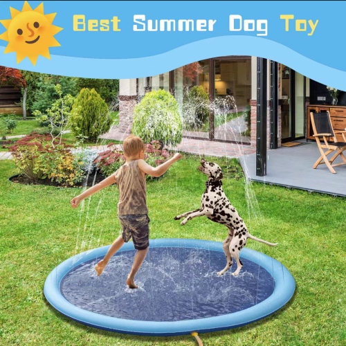 Large Dog Pool, D150cm/59in Foldable Dog Pool, Splash Pad Dog,Non-Slip Water Play Mat, Summer Toy for Outdoor Garden