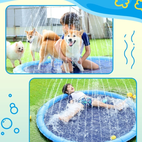 Large Dog Pool, D150cm/59in Foldable Dog Pool, Splash Pad Dog,Non-Slip Water Play Mat, Summer Toy for Outdoor Garden