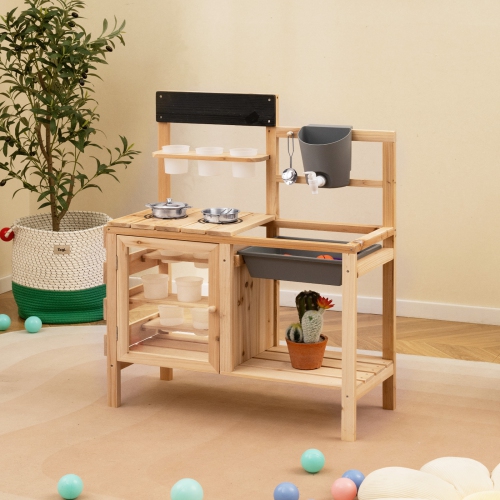 Gymax Mud Kitchen Kids Pretend Play Kitchen Toy Set Outdoor Wooden Kitchen Playset