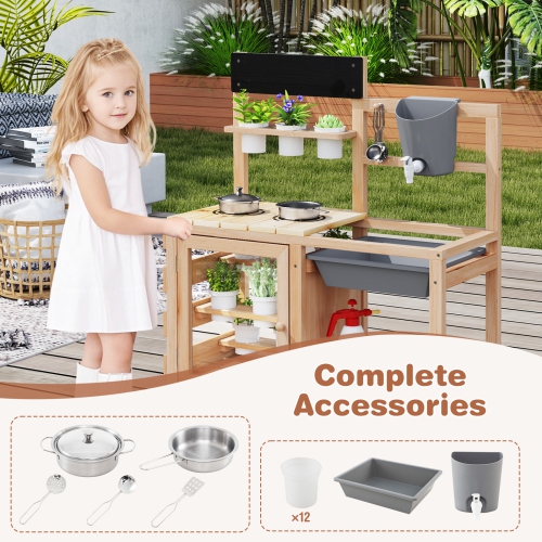 Gymax Mud Kitchen Kids Pretend Play Kitchen Toy Set Outdoor Wooden Kitchen Playset