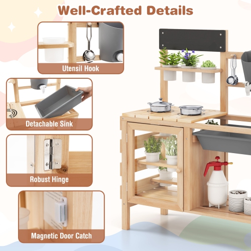 Gymax Mud Kitchen Kids Pretend Play Kitchen Toy Set Outdoor Wooden Kitchen Playset