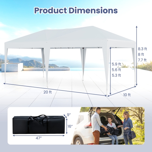 Gymax 10 x 20 FT Portable Gazebo Shelter w/12 Wind Ropes & 6 Ground Stakes Carrying Bag