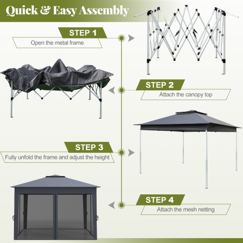 Gymax 11 X 11 FT Pop up Canopy Tent w/ Mesh Screen Netting Carrying Bag Zippered Doors