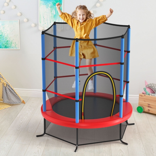 Gymax 55'' Trampoline for Kids Toddler Recreational Trampoline w/ Safety Enclosure Multicolor
