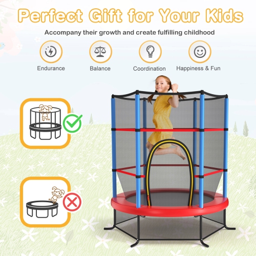 Gymax 55'' Trampoline for Kids Toddler Recreational Trampoline w/ Safety Enclosure Multicolor