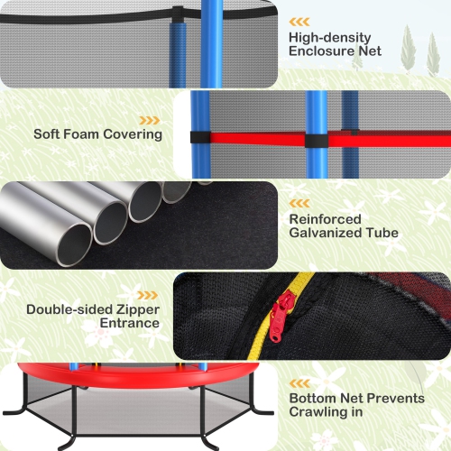 Gymax 55'' Trampoline for Kids Toddler Recreational Trampoline w/ Safety Enclosure Multicolor