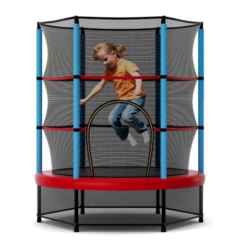 Gymax 55'' Mini Trampoline for Kids w/ Safety Enclosure Net & Seamless Design