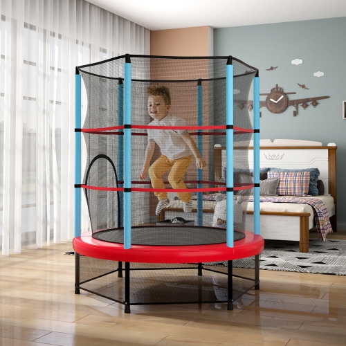 Gymax 55'' Mini Trampoline for Kids w/ Safety Enclosure Net & Seamless Design