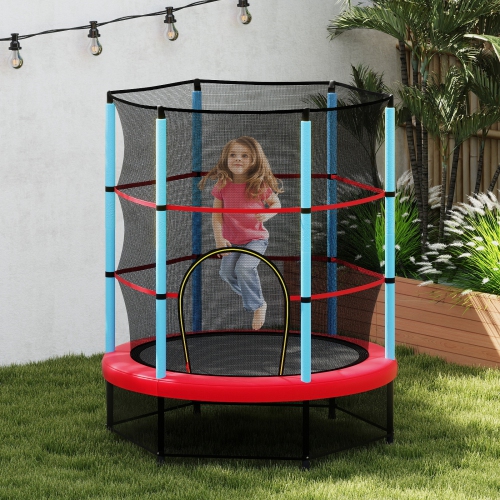 Gymax 55'' Mini Trampoline for Kids w/ Safety Enclosure Net & Seamless Design