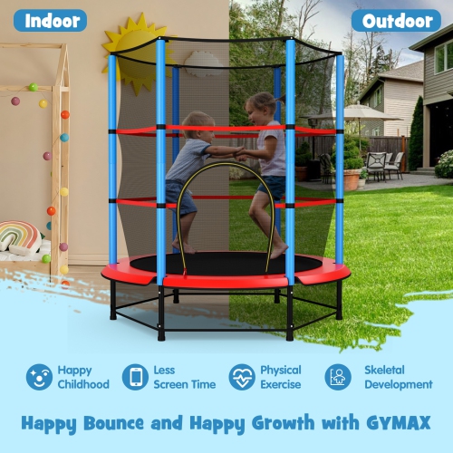 Gymax 55'' Mini Trampoline for Kids w/ Safety Enclosure Net & Seamless Design