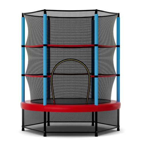 Gymax 55'' Mini Trampoline for Kids w/ Safety Enclosure Net & Seamless Design
