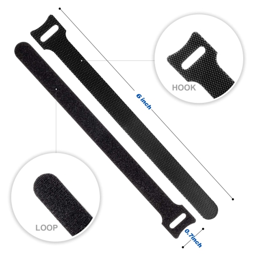 Attaches de câble réutilisables 80PCS, attaches de rangement de cordon réglables noires de 6&nbsp;po, tout usage pour organiser la maison, le bureau