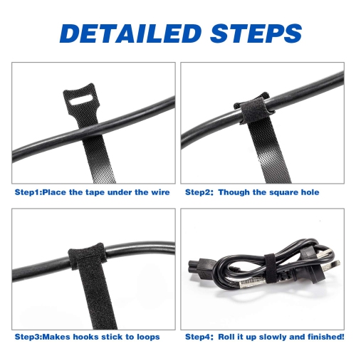 Attaches de câble réutilisables 80PCS, attaches de rangement de cordon réglables noires de 6&nbsp;po, tout usage pour organiser la maison, le bureau