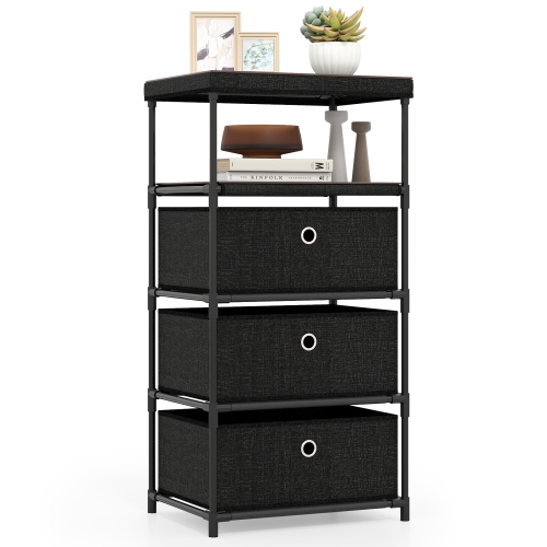 GYMAX  3-Drawer Dresser W/ Shelf W/ Fabric Bins Industrial Storage Tower Unit