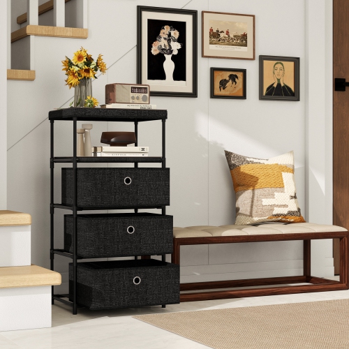 Gymax 3-Drawer Dresser w/ Shelf w/ Fabric Bins Industrial Storage Tower Unit