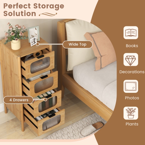 Gymax 4-Drawer Dresser w/ Fluted Tempered Glass Drawers Mid Century Chest of Drawers
